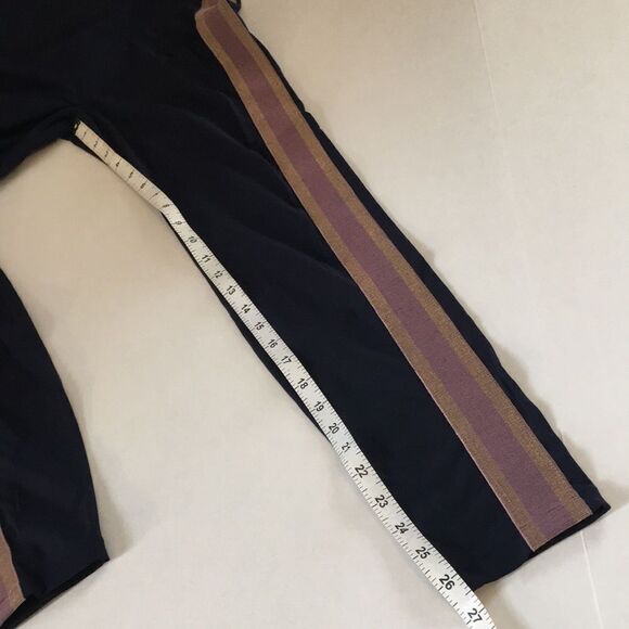 Nylora Bartley Leggings Navy Blue with gold and Lavender  Stripe on sides Sz L - Picture 14 of 16